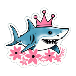 shark princess flower SVG PNG design with pink and blue floral elements