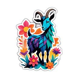 fantasy colorful goat floral SVG PNG design with clean design elements, pink and green floral elements
