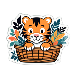 tiger basket leaves SVG PNG design with orange and green floral elements