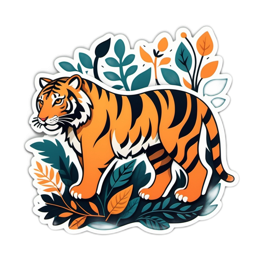 tiger nature SVG PNG design with clean design elements, orange and green floral elements