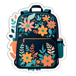 backpack flowerdesign floral SVG PNG design with orange and green floral elements