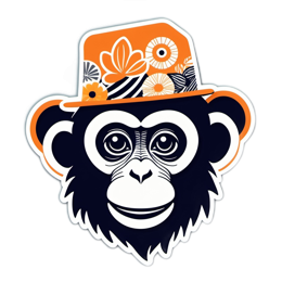 deco monkey floral SVG PNG design with clean design elements, black and orange floral elements