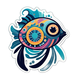 sticker colorful fish SVG PNG design with clean design elements