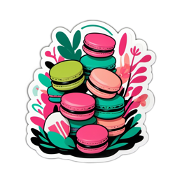 macarons colorful floral SVG PNG design with black and pink floral elements