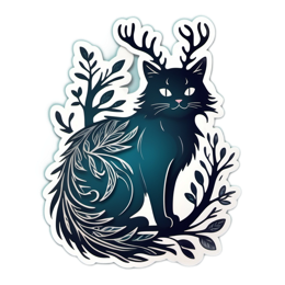 fantasy cat floral SVG PNG design with clean design elements, black floral elements