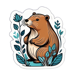 sticker beaver SVG PNG design with green and blue floral elements