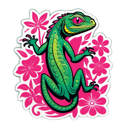 sticker lizard floral SVG PNG design with pink and green floral elements