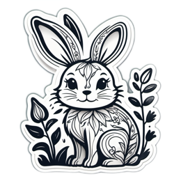 rabbit nature floral SVG PNG design with clean design elements, black and white floral elements