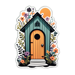 flower house sunset SVG PNG design with orange and red floral elements