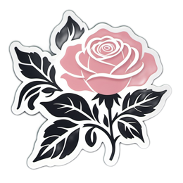 rose pink leaf flower SVG PNG design with clean design elements, black and pink floral elements
