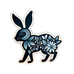 floral rabbit SVG PNG design with black and blue floral elements