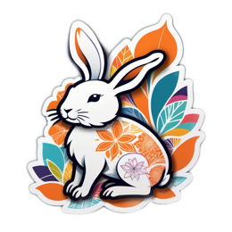 rabbit colorful SVG PNG design with white and orange floral elements