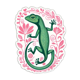lizard flora floral SVG PNG design with pink and red floral elements