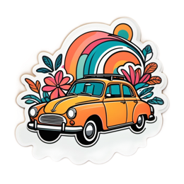 car rainbow SVG PNG design with clean design elements, orange and pink floral elements