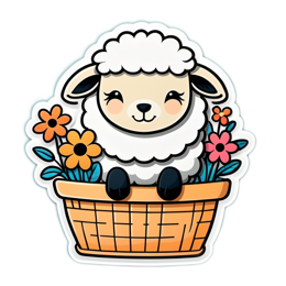 sticker sheep flowers SVG PNG design with orange and pink floral elements