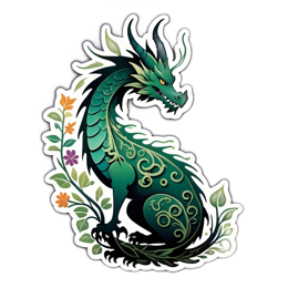 dragon floral SVG PNG design with green floral elements