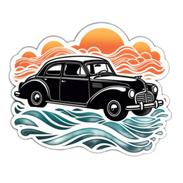 vintage car seascape SVG PNG design with clean design elements