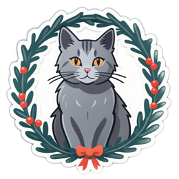 christmas cat wreath SVG PNG design with red and green floral elements