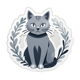 sticker cat wreath SVG PNG design with black floral elements