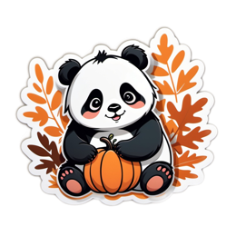 autumn panda pumpkin SVG PNG design with clean design elements, black and white floral elements