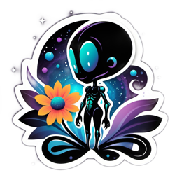 sticker alien flower SVG PNG design with green and blue floral elements