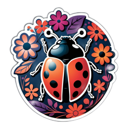 flower bug sticker SVG PNG design with clean design elements, black and orange floral elements