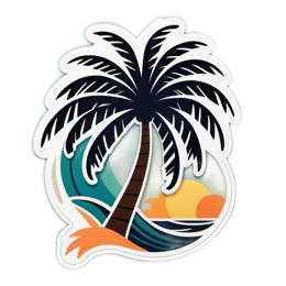 palm tree wave sunset SVG PNG design with clean design elements