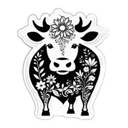 blackandwhitecow floral SVG PNG design with black and white floral elements