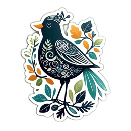 artistic bird sticker floral SVG PNG design with black and orange floral elements
