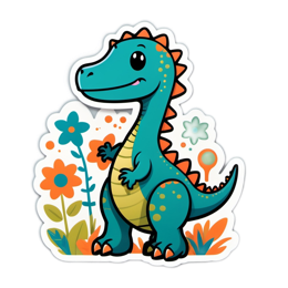 fantasy dinosaur floral SVG PNG design with orange and green floral elements