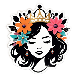 flower crown portrait SVG PNG design with clean design elements, black and orange floral elements