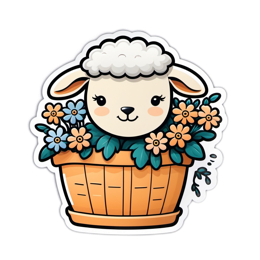 sheep flowers SVG PNG design with orange and blue floral elements