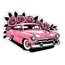 vintage car roses floral SVG PNG design with clean design elements, black and pink floral elements