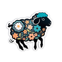 flower sheep SVG PNG design with black and orange floral elements