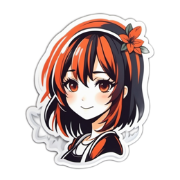 sticker character flower SVG PNG design with black and orange floral elements