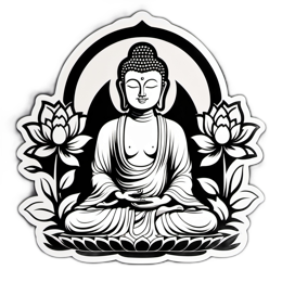 meditation buddha SVG PNG design with black and white floral elements