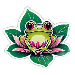 frog lotus flower SVG PNG design with clean design elements, pink and green floral elements