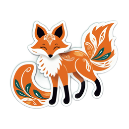friendly fox sticker floral SVG PNG design with clean design elements, white and orange floral elements