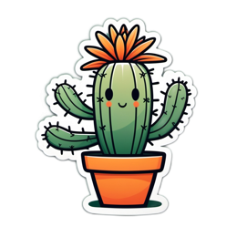 cactus sticker flower SVG PNG design with clean design elements, orange and green floral elements