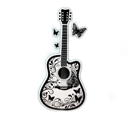 guitar butterflies floral SVG PNG design with black and white floral elements
