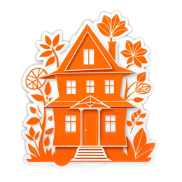 orange house flora SVG PNG design with orange floral elements