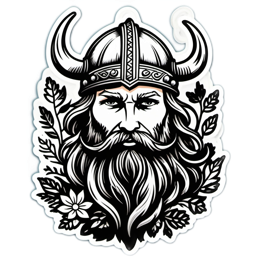 viking character floral SVG PNG design with black and white floral elements