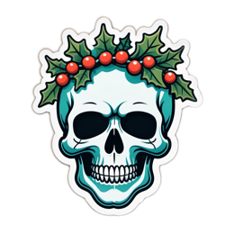 skull wreath SVG PNG design with red and green floral elements