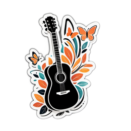 guitar butterflies leaves floral SVG PNG design with black and orange floral elements