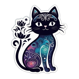 fantasy cat sticker floral SVG PNG design with blue and purple floral elements