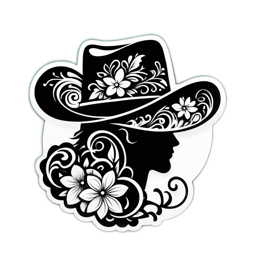 floral cowgirl SVG PNG design with black and white floral elements