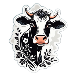 cow nature floral SVG PNG design with clean design elements, black and white floral elements