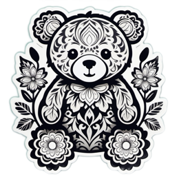 bear floral SVG PNG design with black and white floral elements