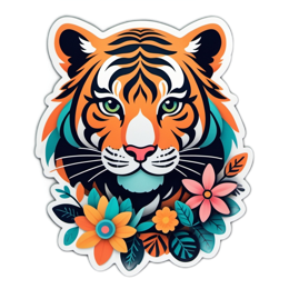 fantasy tiger flower SVG PNG design with clean design elements, orange and pink floral elements