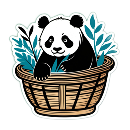 panda basket greenery SVG PNG design with clean design elements, black and white floral elements